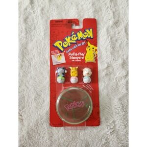 Pokemon Roll & Play Stampers with Green Compact 1999 Pikachu Poliwhirl Chansey